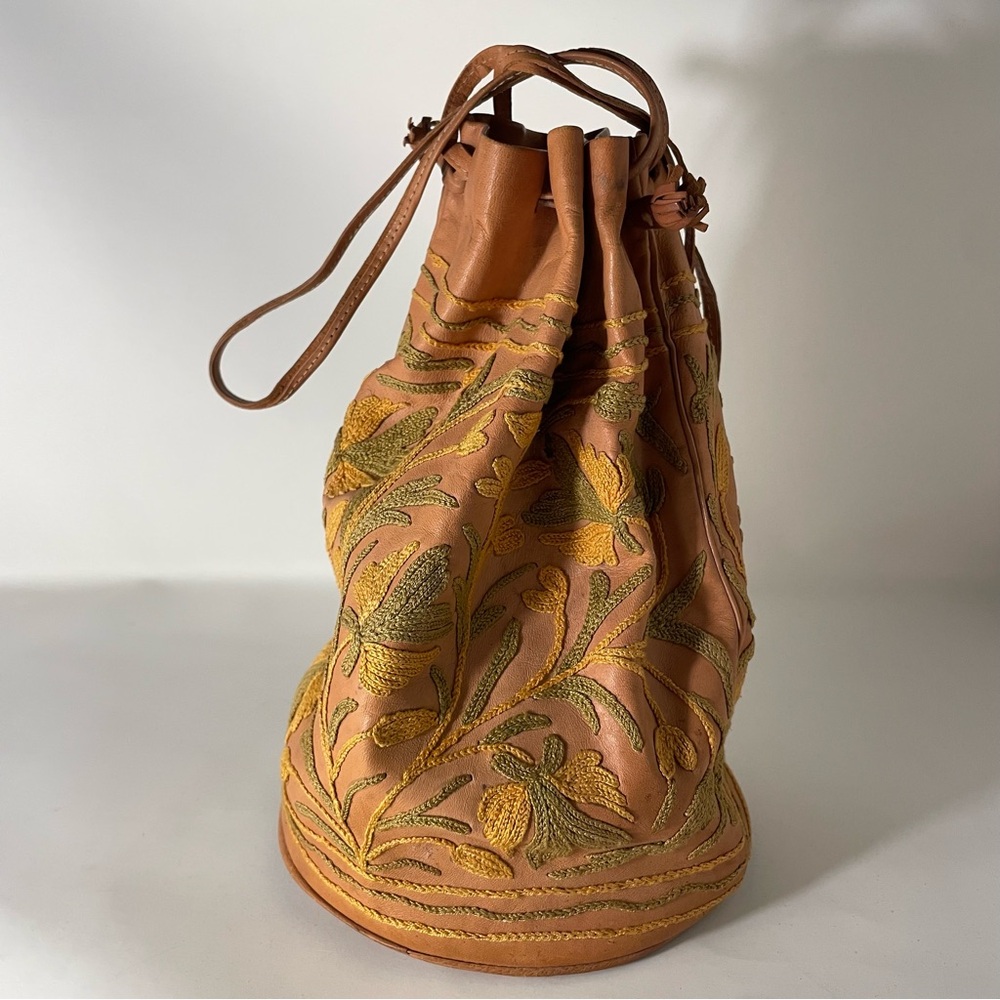 Vintage embroidered Leather Bucket Bag